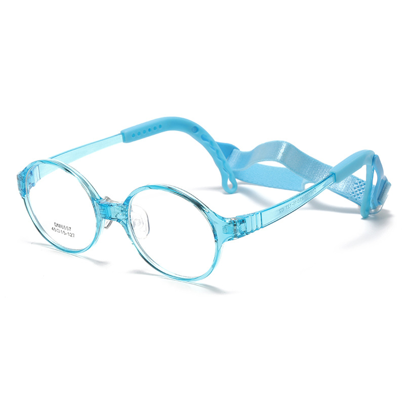 KOF221212 round lenses Light blue frame lanyard kids optical glasses