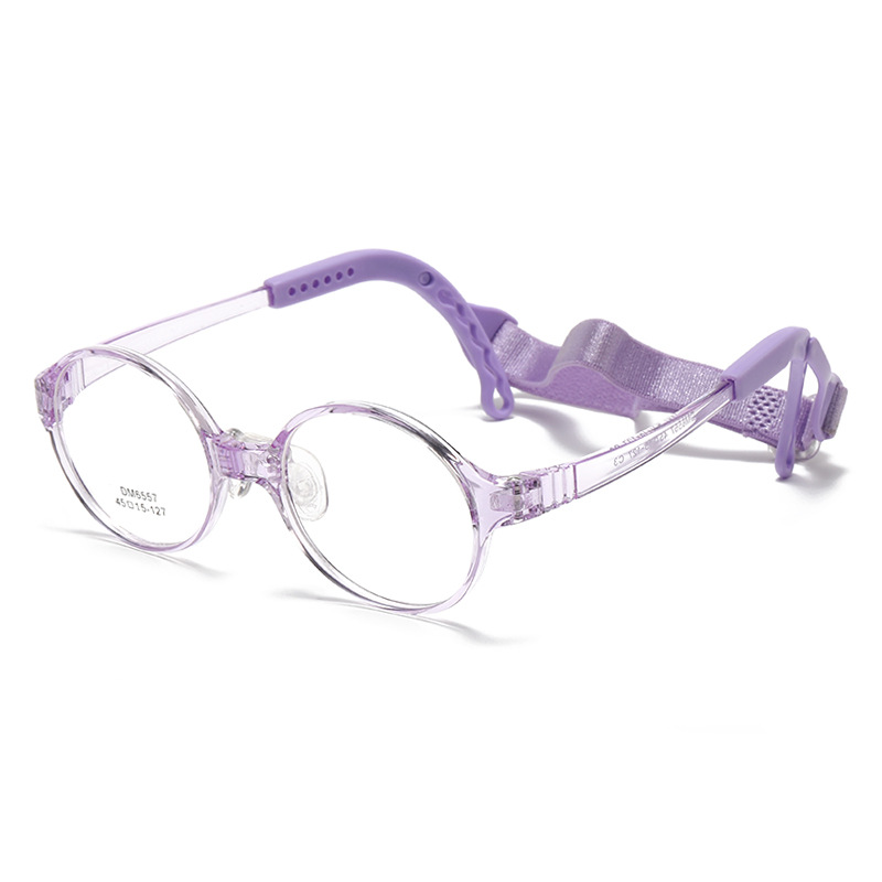 KOF221213 round lenses purple frame lanyard kids optical glasses