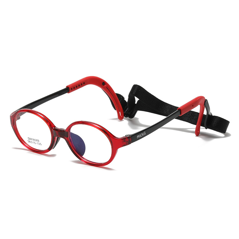 KOF221217 round lenses red frame black lanyard kids optical glasses