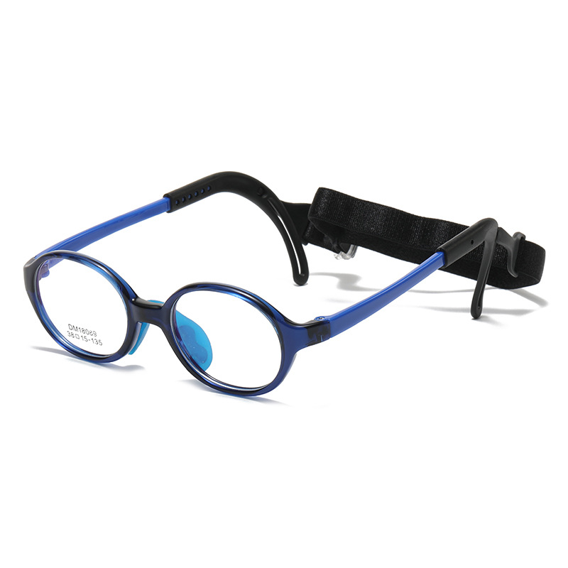 KOF221216 round lenses blue frame black lanyard kids optical glasses