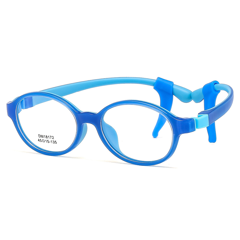 KOF221207 round lenses light blue frame ear hook kids optical glasses