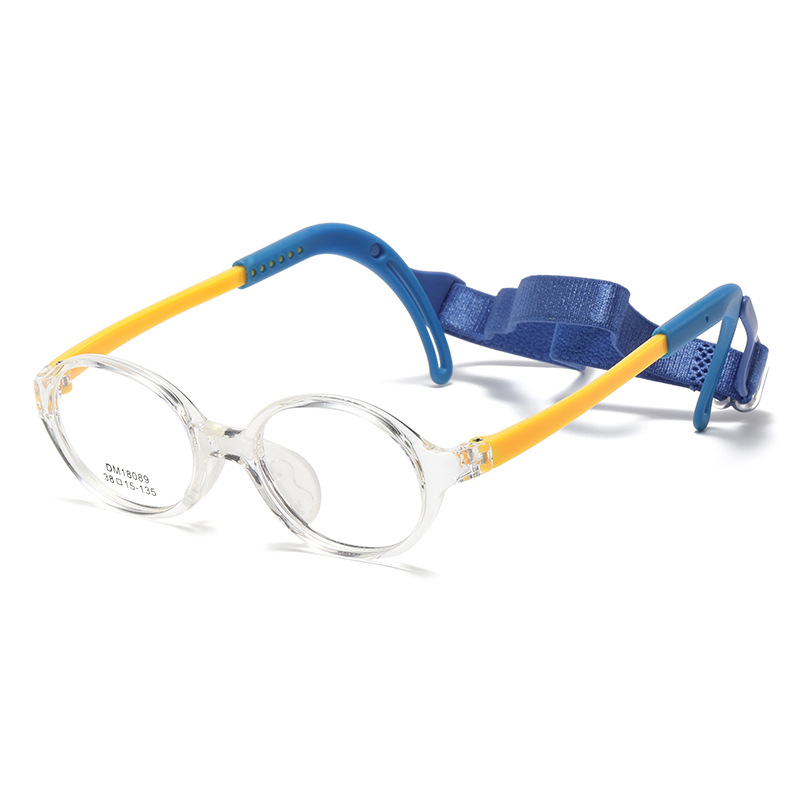 KOF221218 Round lenses Yellow frame Blue lanyard kids optical glasses