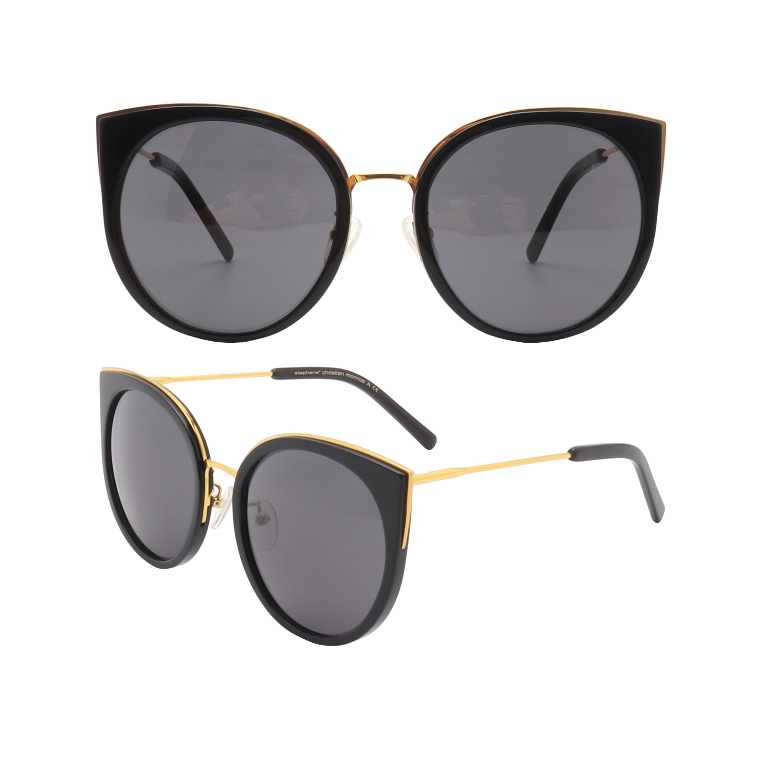 S221239 Black round gold temples fashionable sunglasses