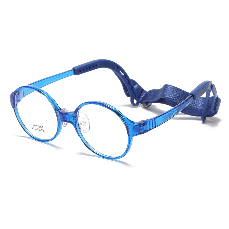 KOF221215 round lenses light blue frame blue lanyard kids optical glasses