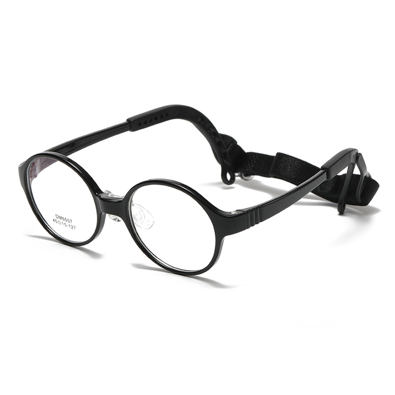 KOF221211 round lenses black frame lanyard kids optical glasses