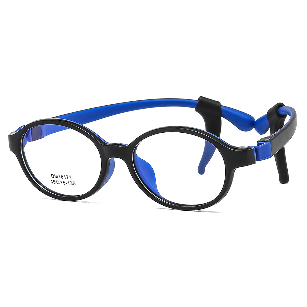 KOF221206 round lenses black blue frame ear hook kids optical glasses