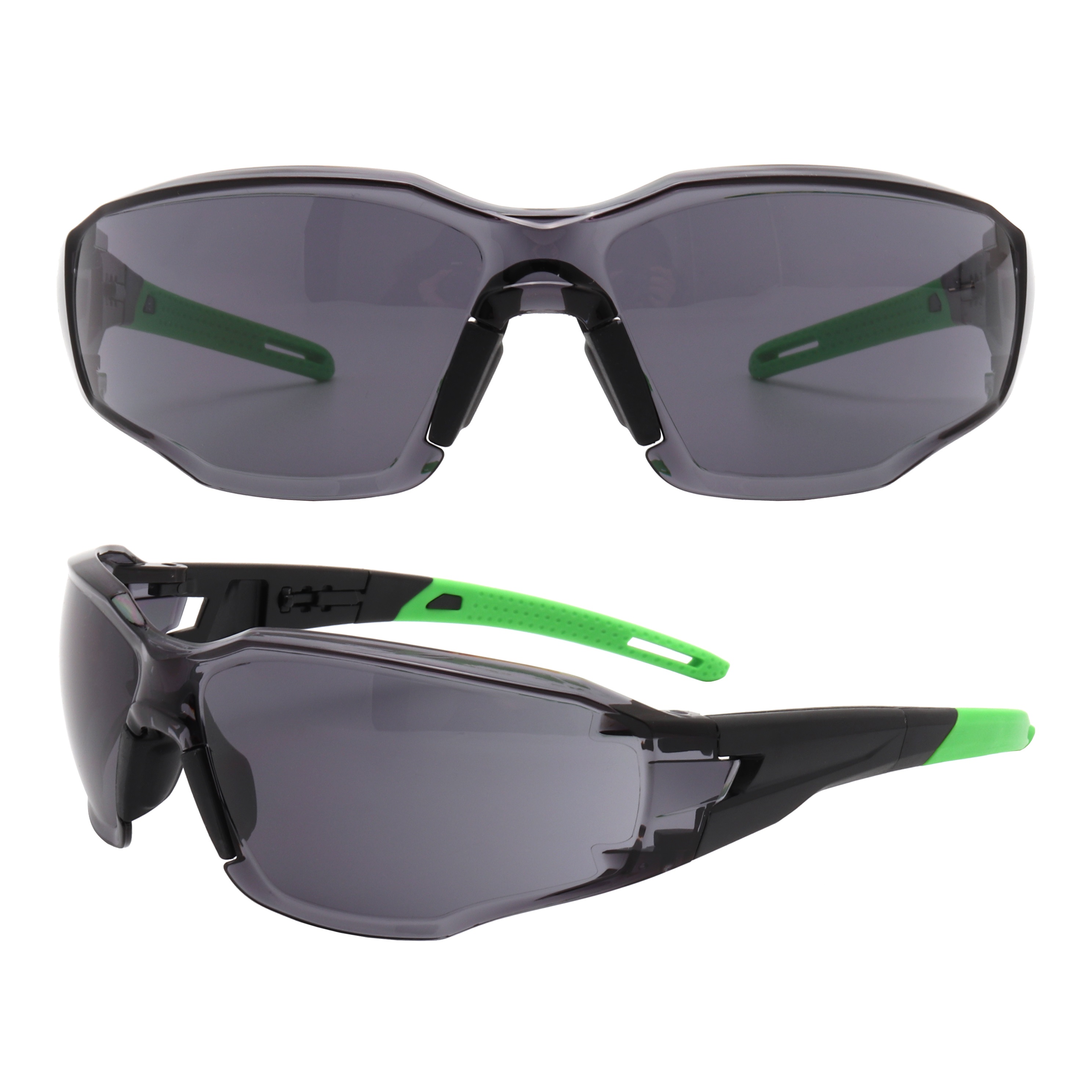 SG221205 Black oval, green temples, black lens sports goggles