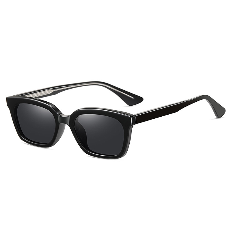 New Ladies Fashion Narrow Frame Square Shiny Black Sunglasses