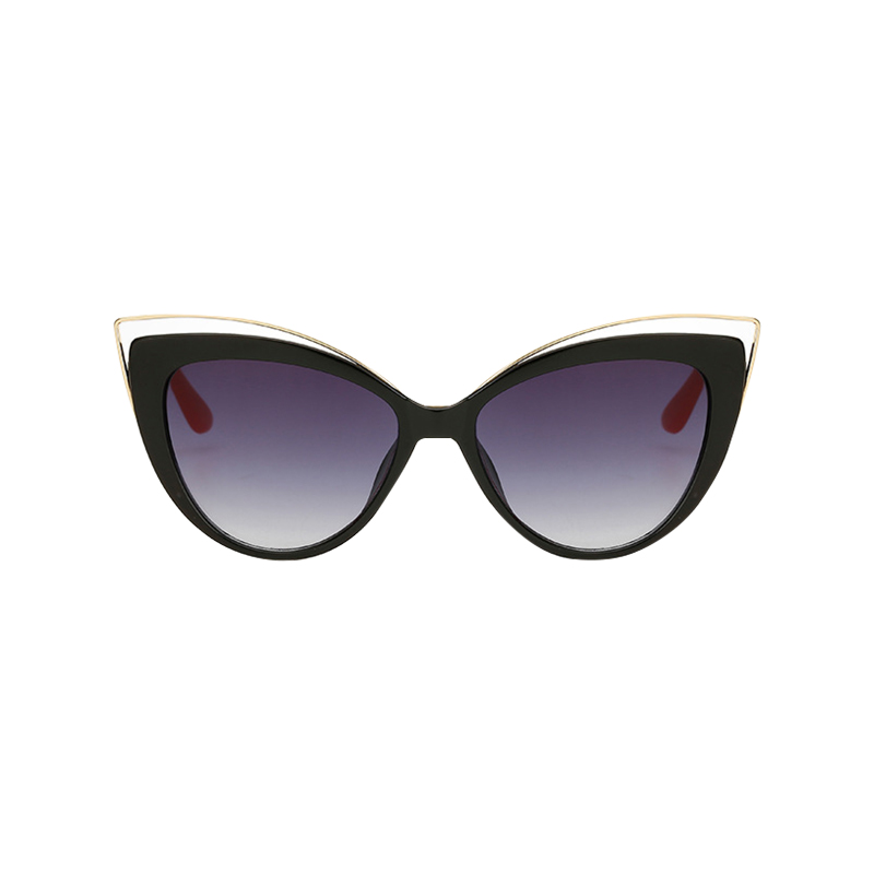 Women's Fashion Shiny Black Sunglasses with Red Temples