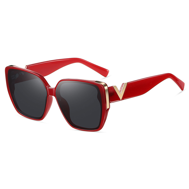 New Korean style female street style high-end ins round face slimming red square sunglasses