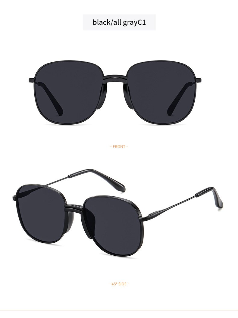 C1755fashionablematteblackfullgraysunglassesforwomenKoreanstylelightluxurysunglassesroundframe