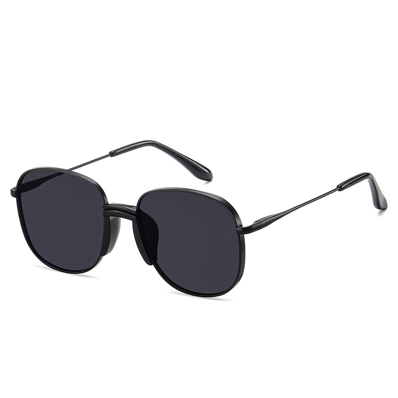 C1755 fashionable matte black full gray sunglasses for women Korean style light luxury sunglasses round frame