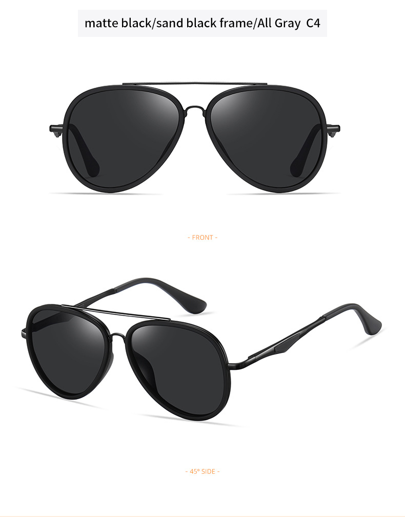 NewMatteBlackSandBlackFrameFullGrayTACSunglasses,StylishTrendDual-BeamRetroClassicPolarizedSunglassesforMen