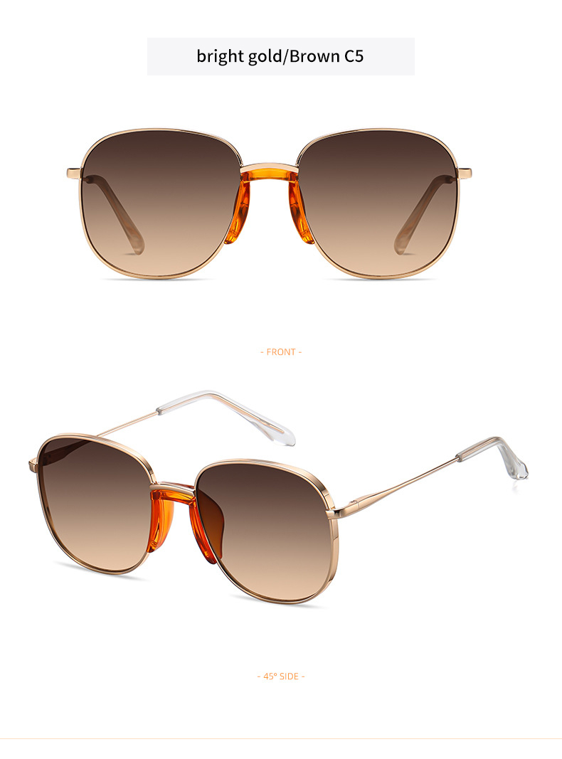 FashionableBrightgoldprogressivecoffeegradientsunglassesforwomenKoreanstylelightluxurysunglassesroundframe