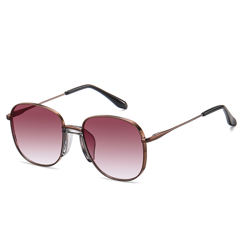 Fashionable Bright bright bronze purple gradient sunglasses for women Korean style light luxury sunglasses round frame