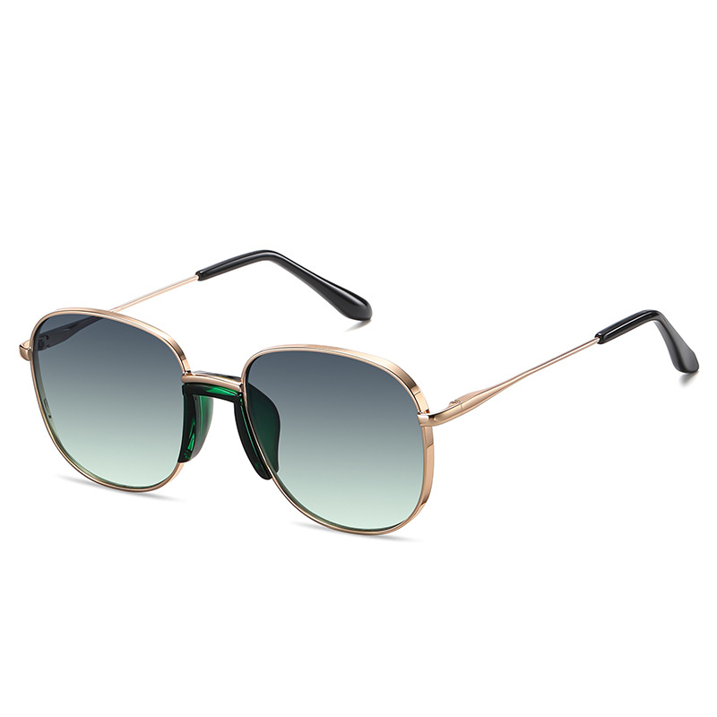 Fashionable Bright gold gradually green gradient sunglasses for women Korean style light luxury sunglasses round frame