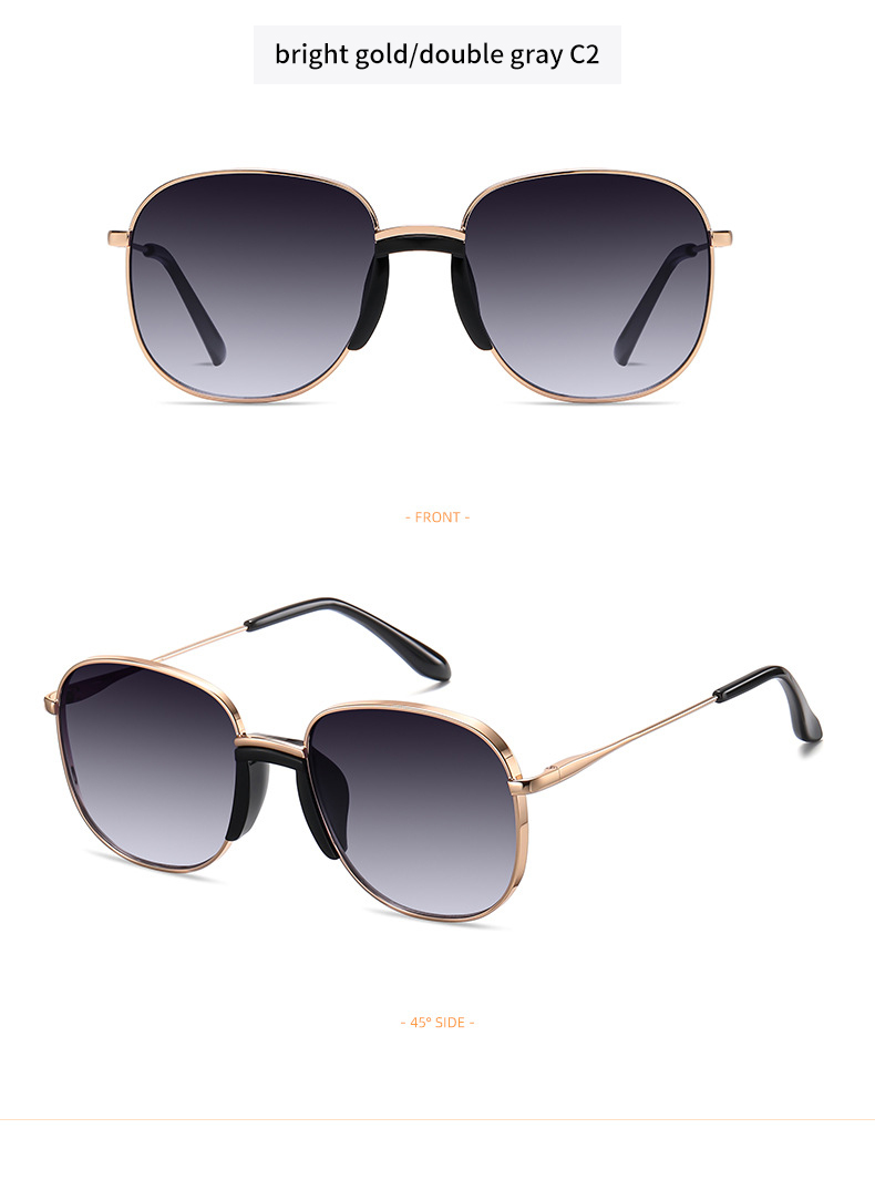 FashionableBrightgolddoublegraysunglassesforwomenKoreanstylelightluxurysunglassesroundframe