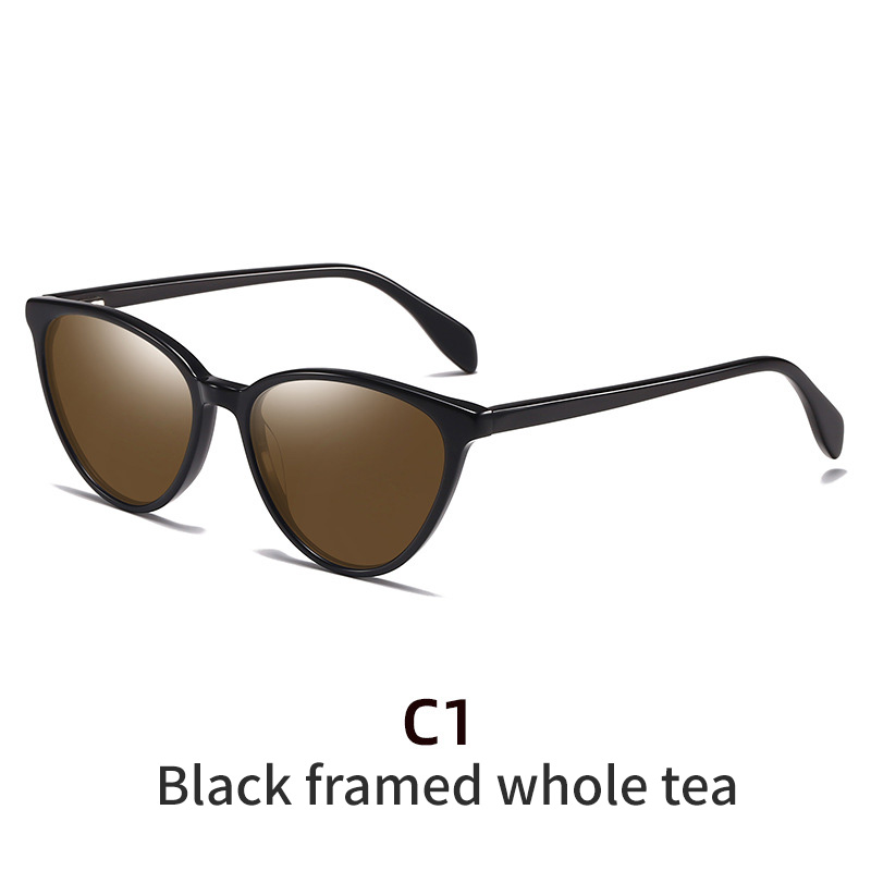 European and American personalized black frame full tea cat eye trendy men's and women's plate fashion driving visor sunglasses