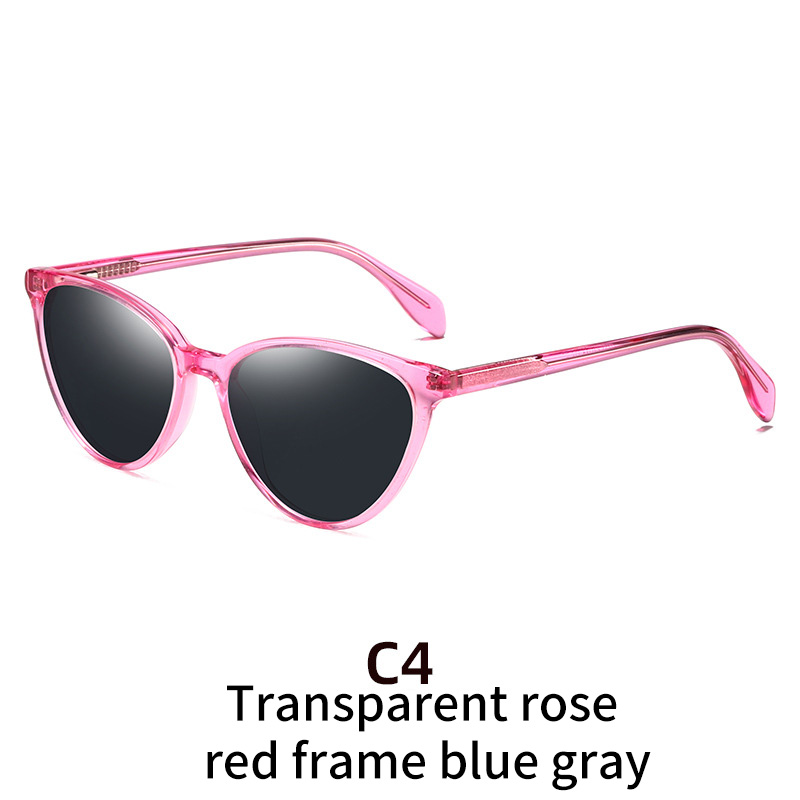 European and American personality transparent rose red frame blue gray cat eye trendy and fashionable driving sunglasses for men and women