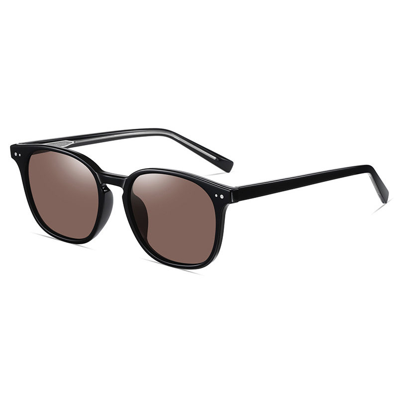 Stylish bright black tea polarized outdoor travel anti-UV street photography sunglasses