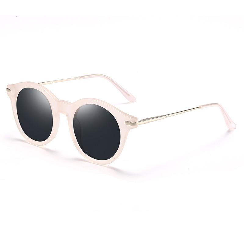 SKU-03-Milk white frame blue gray summer new trendy round frame acetate sunglasses