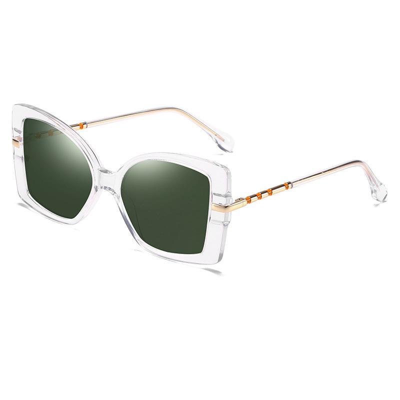 SKU-02-Transparent frame dark green European and American cross-border large frame sunglasses