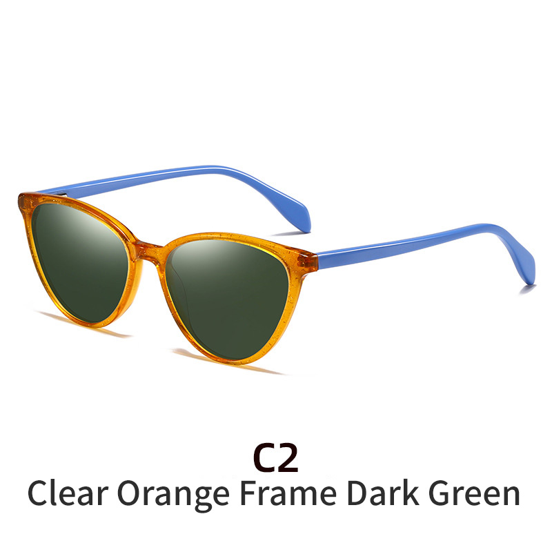 Transparent orange frame dark green European and American personalized trendy cat-eye men's and women's visor sunglasses