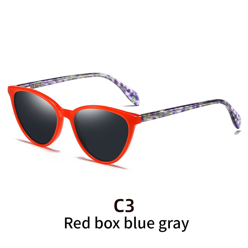 Red frame blue gray European and American men's and women's personalized cat-eye polarized sunglasses