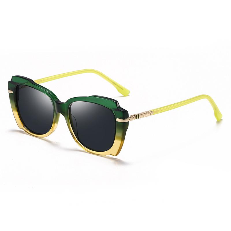 SKU-04-Upper green and lower tea frame blue and gray fashionable anti-UV polarized sunglasses